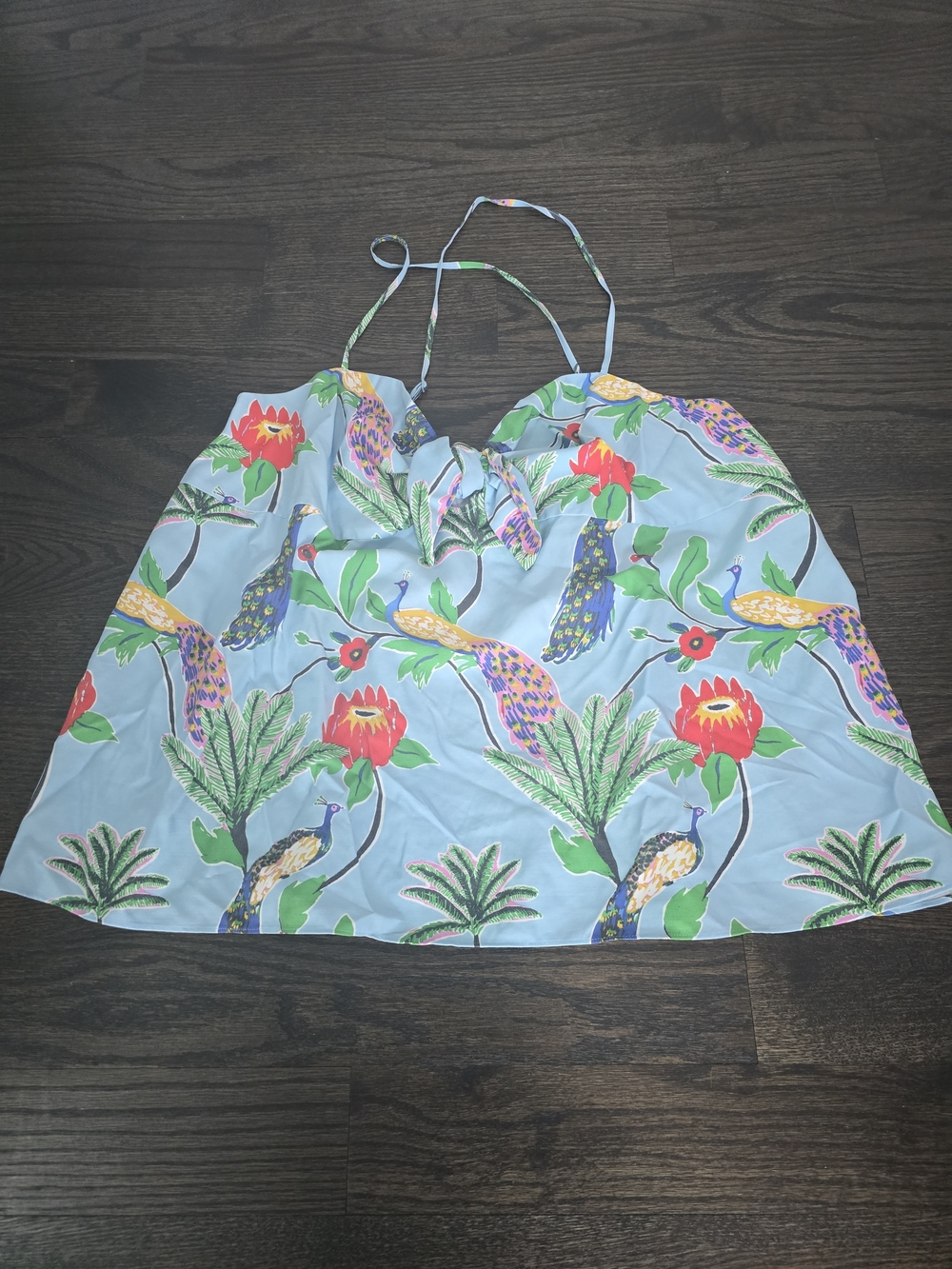 Tropical Peacock Print Halter Camisole in Sky Blue